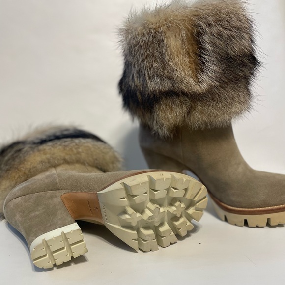 New Prada suede fur-cuff mid-calf boot, Deserto - Picture 4 of 5